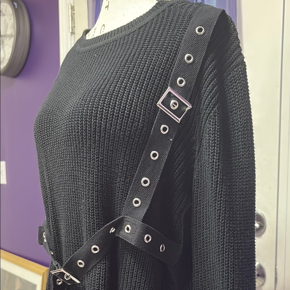 Killstar Black Sweater with Strap Details - Picture 3 of 7